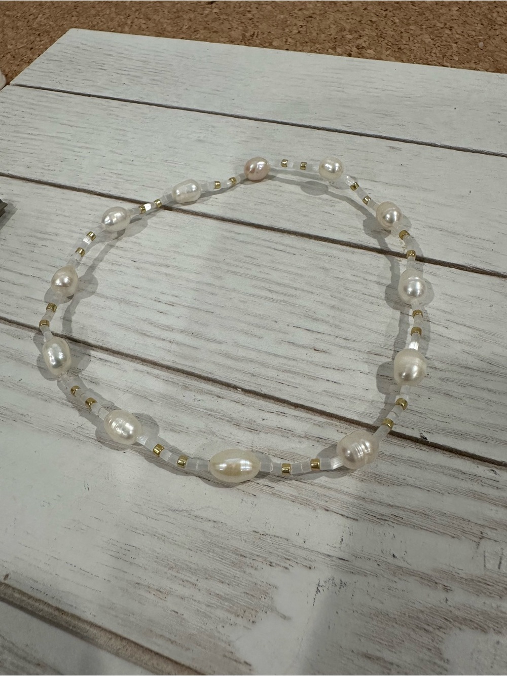 Freshwater Pearl and Gold Bead Stretch Anklet - Coastal Beach Vacation Jewelry - Picture 2 of 3
